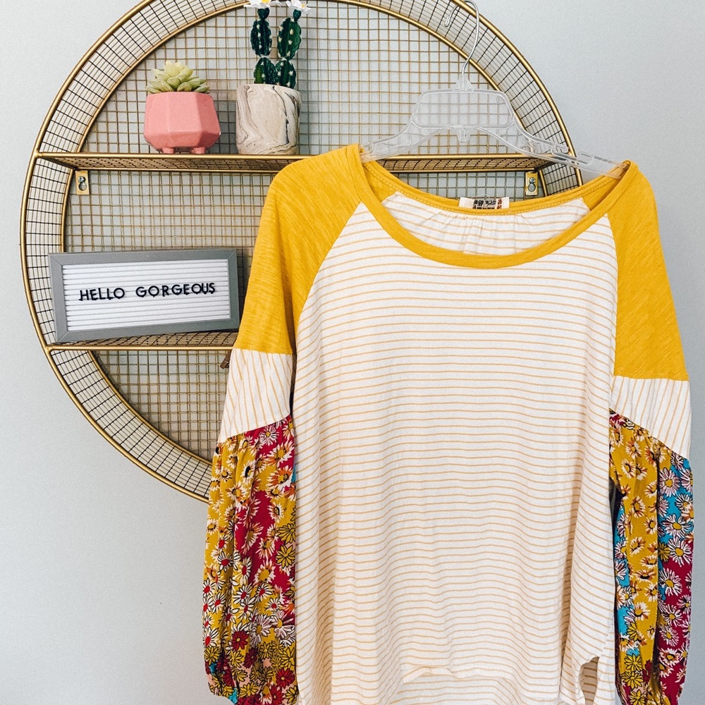 floral and striped top